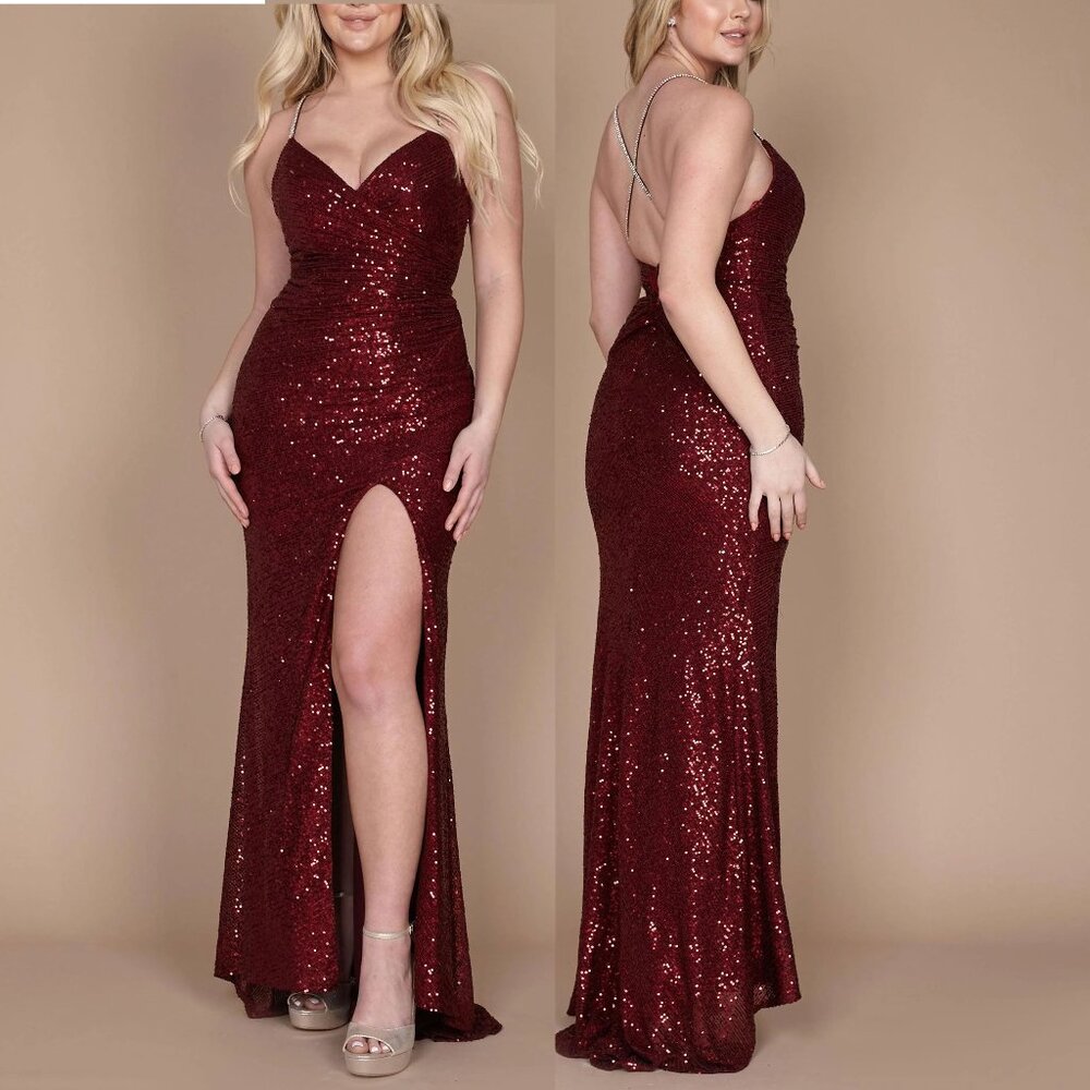 Burgundy Red Sequin & Rhinestone Formal Prom Evening Dress 12
